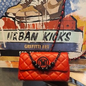 Badgley Mischka Red Crossbody Bag with Quilted Design